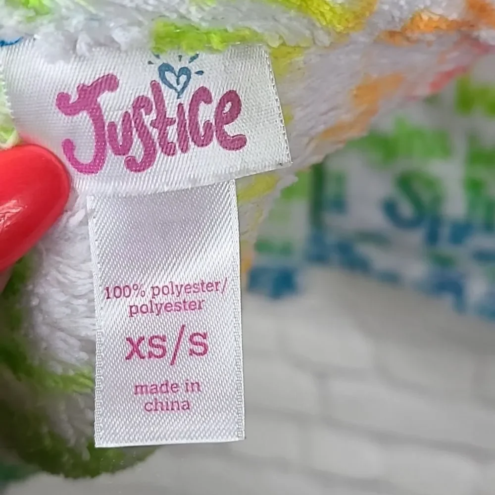 Justice Girls XS/S Plush Fleece Rainbow Peace Spa Bath & Body Velcro Towel Wrap